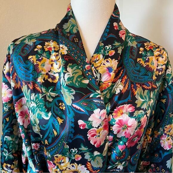 Victoria's Secret Gold Label Vintage Floral Paisley Long Satin Robe M/L - Picture 4 of 8